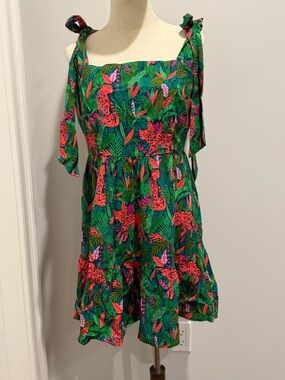 Palms Away Tropical Leopard Jungle Print Tie-Strap Sundress - Medium